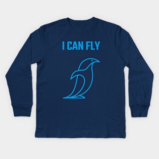 I Can Fly - Penguin illustration Kids Long Sleeve T-Shirt